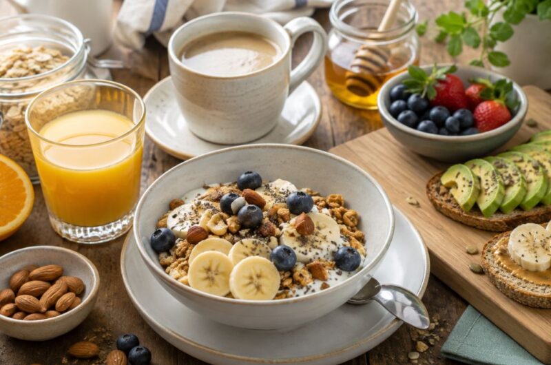 colazione sana completa con alimenti nutrienti per iniziare la giornata
