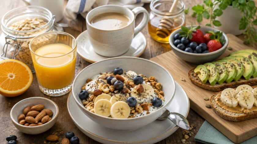 colazione sana completa con alimenti nutrienti per iniziare la giornata