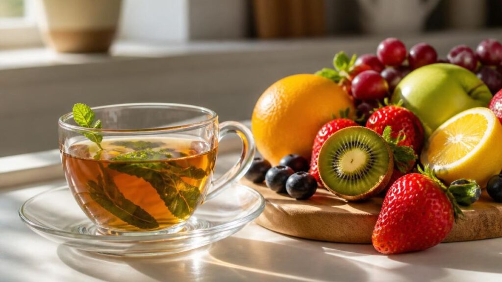 tisana acqua e frutta per una colazione sana