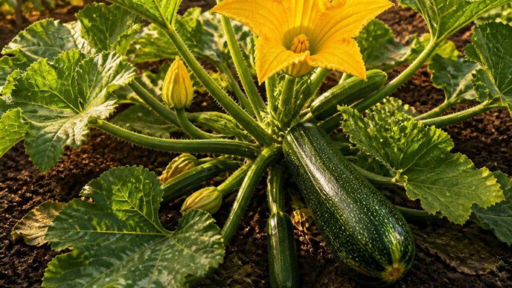 pianta di zucchine in fiore durante la stagione estiva