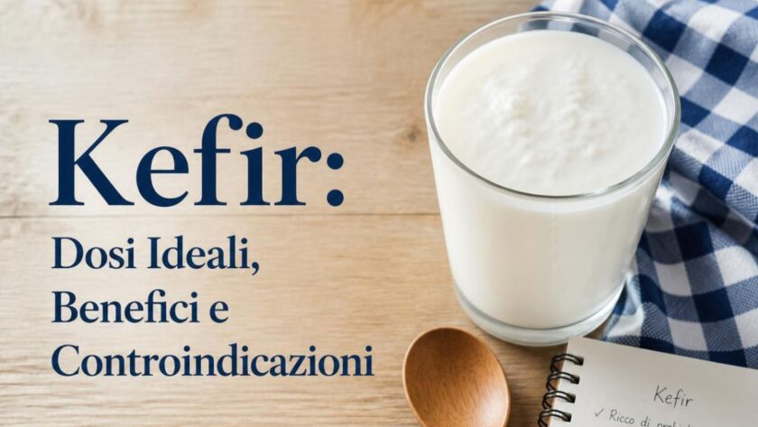 Bicchiere di kefir di latte fresco con cucchiaio di legno per la dose giornaliera raccomandata