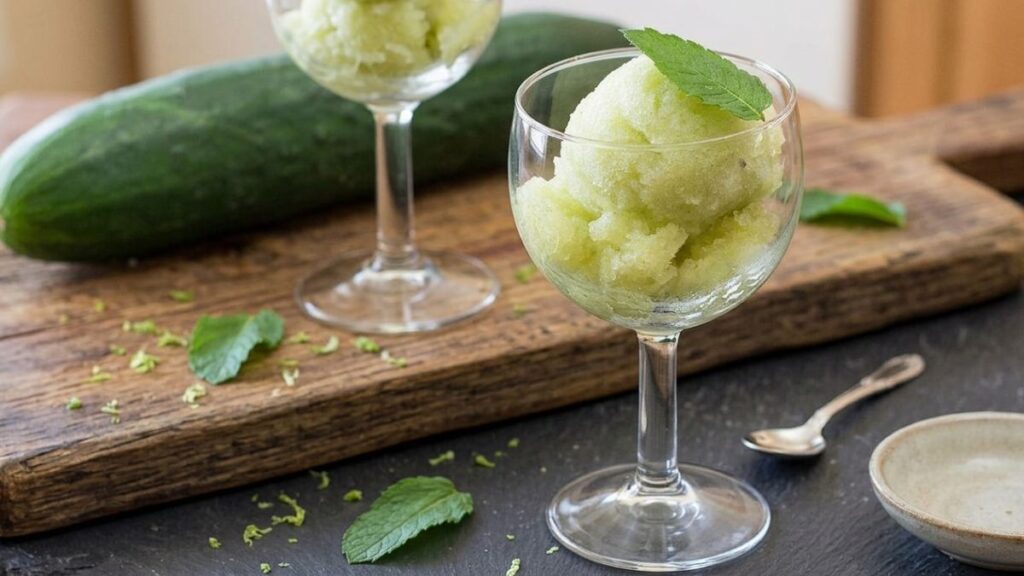 bicchieri sorbetto alla menta e cetriolo dessert fresco per l'estate